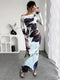 Dame Maxi Kjole - Langærmet - Off-Shoulder - Tætsiddende - Elegant Mønster