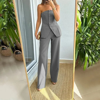 Chic stropløs bustier-top og skræddersyet buksesæt - Zianna