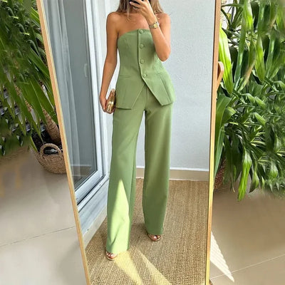 Chic stropløs bustier-top og skræddersyet buksesæt - Zianna