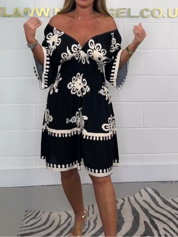 Arely Bohemian Midi-kjole med V-hals og print