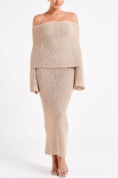 Off-Shoulder Strikket Sæt | Blød & Stilfuld | Perfekt til Festlige Anledninger