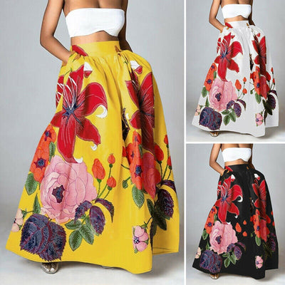 Dame Maxi Nederdel - Blomstret Print - Løs Pasform - Let og Luftig