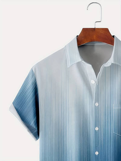 Herre Kortærmet Skjorte - Knaplukning - Gradient Mønster - Klassisk Krave - Regular Fit