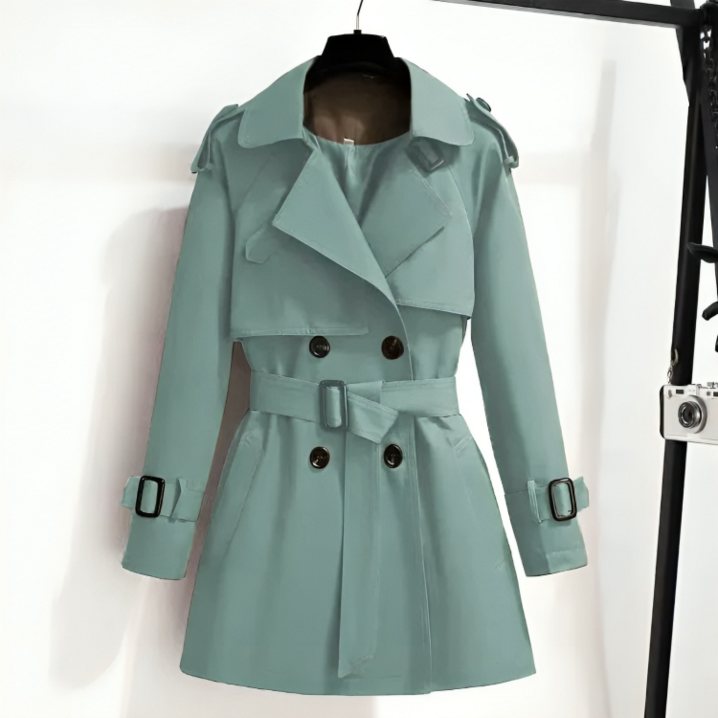 ANNA slim fit kort dobbeltradet trenchcoat