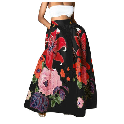 Dame Maxi Nederdel - Blomstret Print - Løs Pasform - Let og Luftig