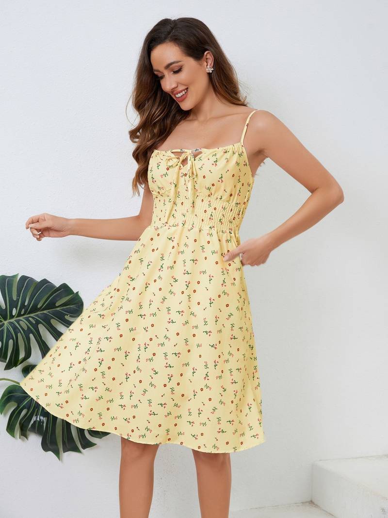 Dame Sommerkjole - Ærmeløs med Spaghettistropper - A-line Flowy Pasform - Blomstret Design