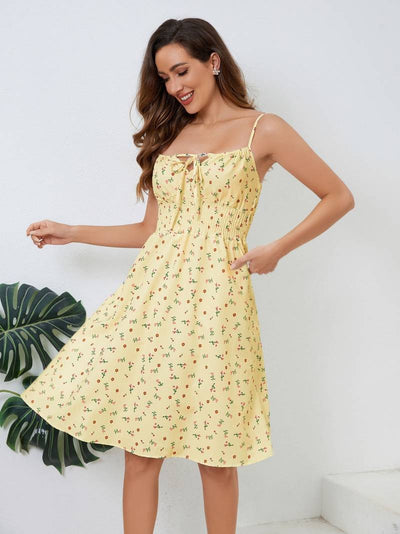 Dame Sommerkjole - Ærmeløs med Spaghettistropper - A-line Flowy Pasform - Blomstret Design