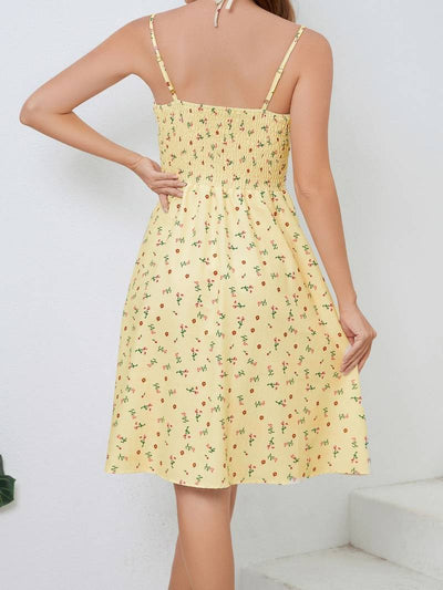 Dame Sommerkjole - Ærmeløs med Spaghettistropper - A-line Flowy Pasform - Blomstret Design