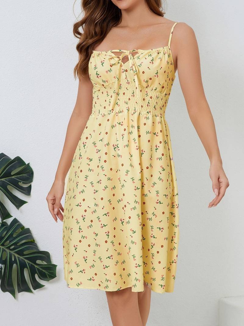Dame Sommerkjole - Ærmeløs med Spaghettistropper - A-line Flowy Pasform - Blomstret Design