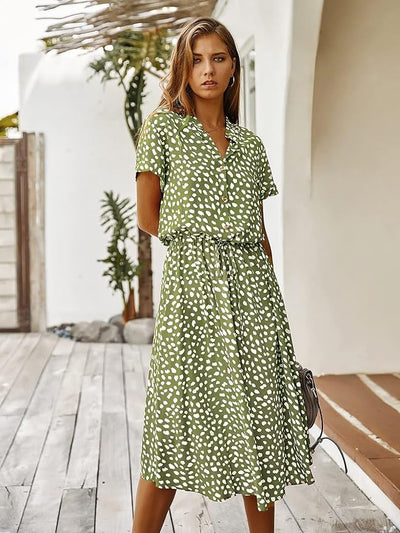 Beige vintage midikjole med korte ærmer - Kaira