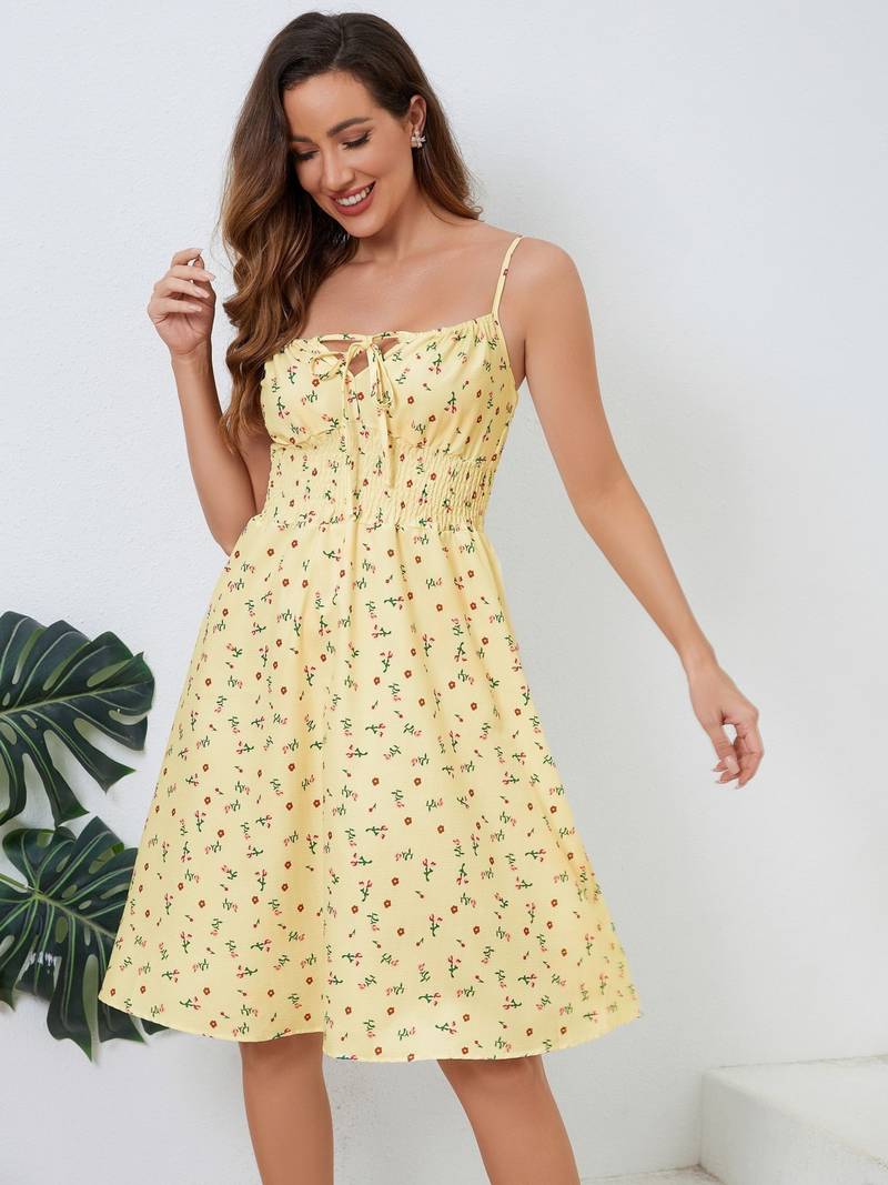 Dame Sommerkjole - Ærmeløs med Spaghettistropper - A-line Flowy Pasform - Blomstret Design