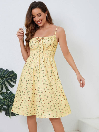 Dame Sommerkjole - Ærmeløs med Spaghettistropper - A-line Flowy Pasform - Blomstret Design