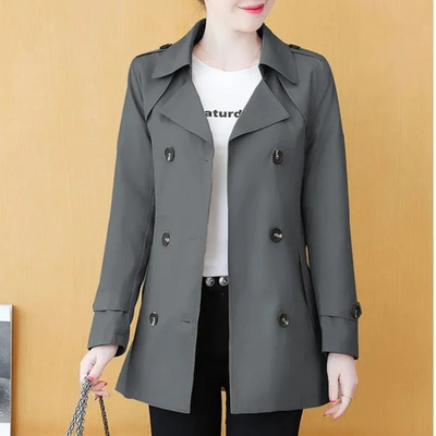 ANNA Koreansk mode Casual mid-long dobbeltradet trenchcoat