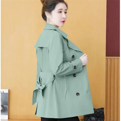 ANNA Koreansk mode Casual mid-long dobbeltradet trenchcoat