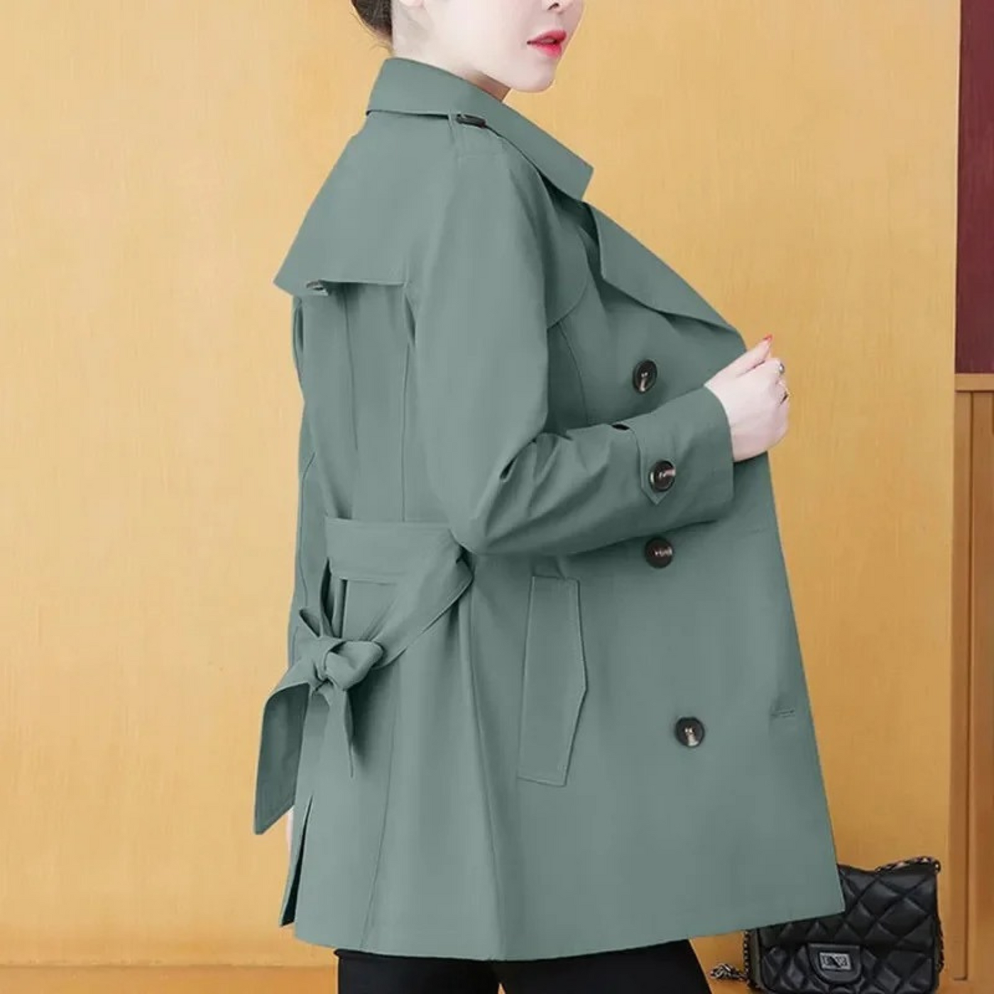 ANNA Koreansk mode Casual mid-long dobbeltradet trenchcoat