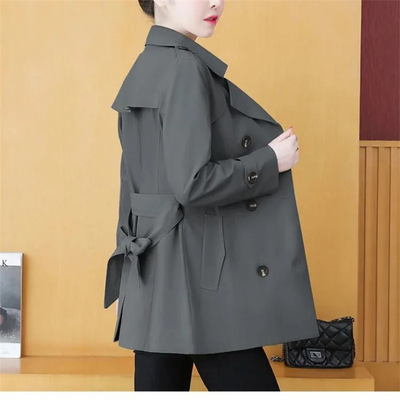 ANNA Koreansk mode Casual mid-long dobbeltradet trenchcoat