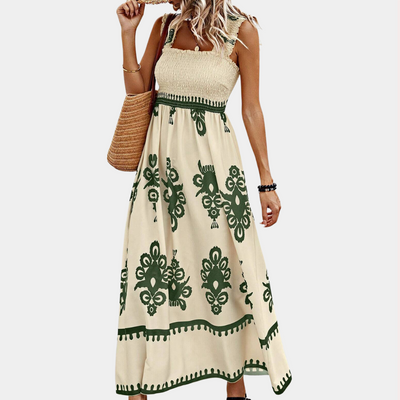 Dame Maxi Kjole - Smock Top - A-line Pasform - Wide Ruffle Stropper - Let og Luftig