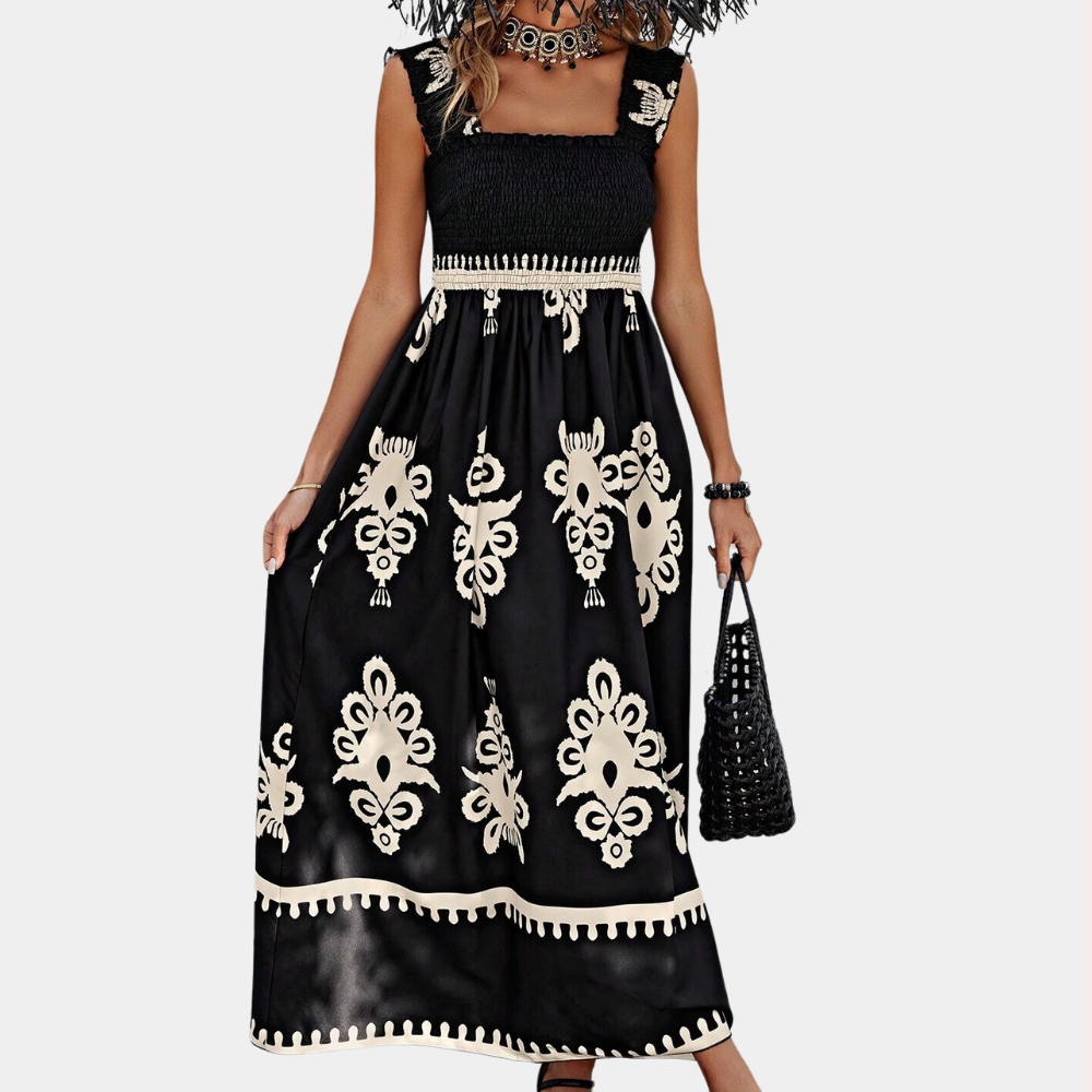 Dame Maxi Kjole - Smock Top - A-line Pasform - Wide Ruffle Stropper - Let og Luftig