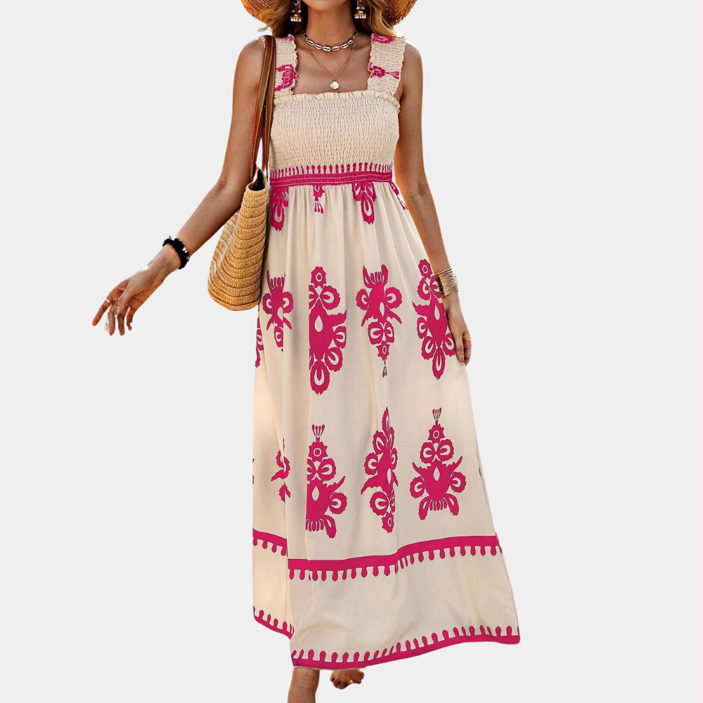 Dame Maxi Kjole - Smock Top - A-line Pasform - Wide Ruffle Stropper - Let og Luftig