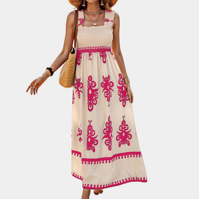 Dame Maxi Kjole - Smock Top - A-line Pasform - Wide Ruffle Stropper - Let og Luftig