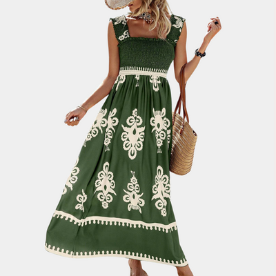 Dame Maxi Kjole - Smock Top - A-line Pasform - Wide Ruffle Stropper - Let og Luftig