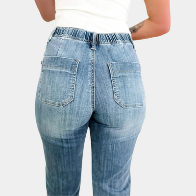 Dame Jeans - Højtaljet - Lige Ben - Justerbar Talje med Snøre - Komfortabel Pasform
