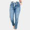 Dame Jeans - Højtaljet - Lige Ben - Justerbar Talje med Snøre - Komfortabel Pasform