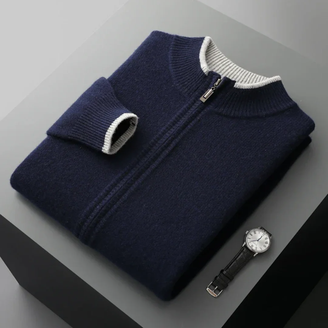 Merino - Cardigan i uld med lynlås til mænd