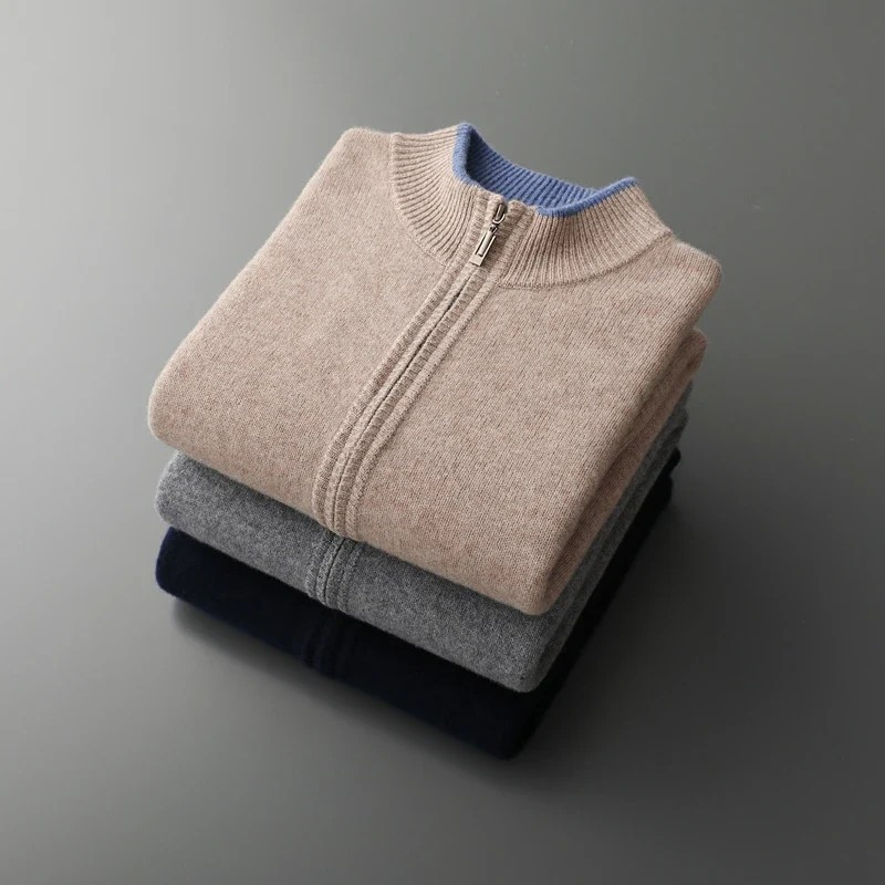 Merino - Cardigan i uld med lynlås til mænd
