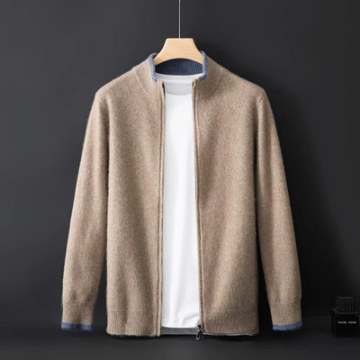 Merino - Cardigan i uld med lynlås til mænd