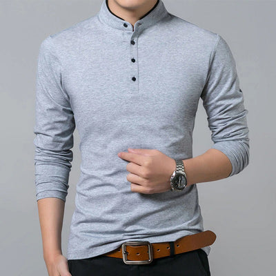Herreskjorte - Slim Fit - Mandarin Krave - Langærmet - Halv Knaplukning