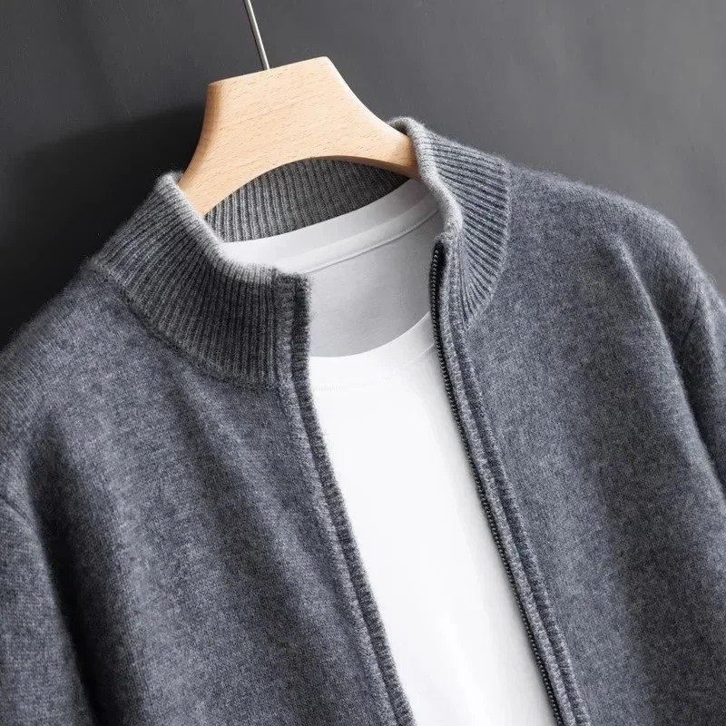 Merino - Cardigan i uld med lynlås til mænd
