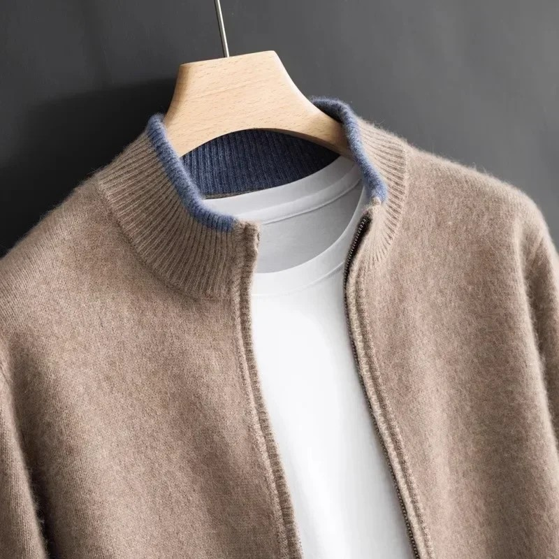 Merino - Cardigan i uld med lynlås til mænd