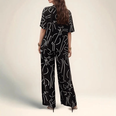 Dame Bluse – Oversize Pasform – Åndbar Bomuld – Kort Ærme – Abstrakt Print