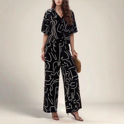 Dame Bluse – Oversize Pasform – Åndbar Bomuld – Kort Ærme – Abstrakt Print