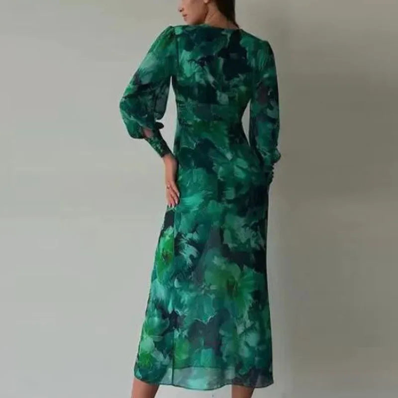 Amelia - Maxikjole med lange ærmer og blomsterprint