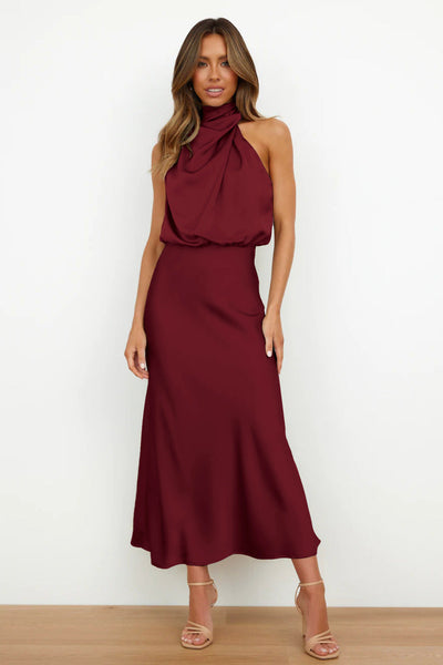 Draped Satin Maxi Dress | Luxurious Silky Fabric | Elegant & Timeless
