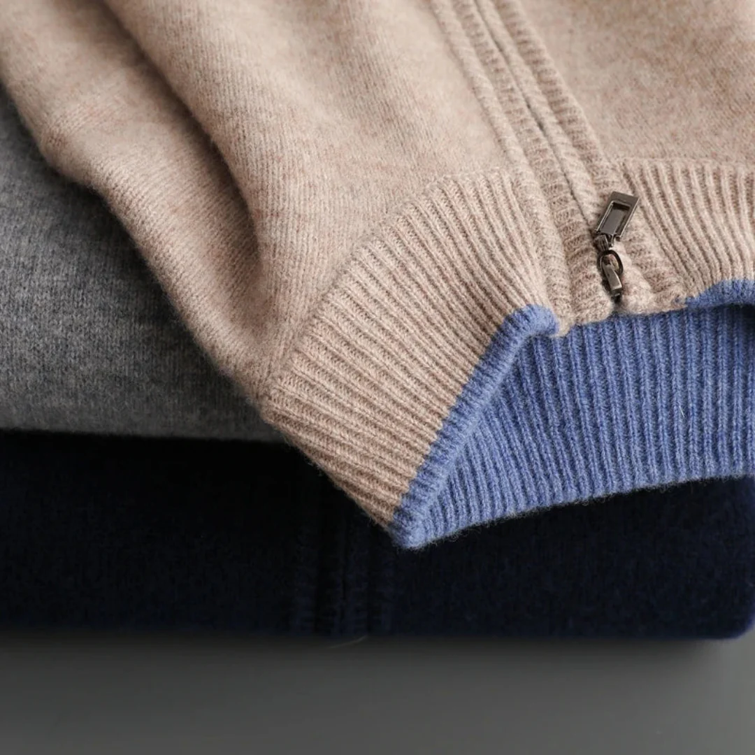 Merino - Cardigan i uld med lynlås til mænd