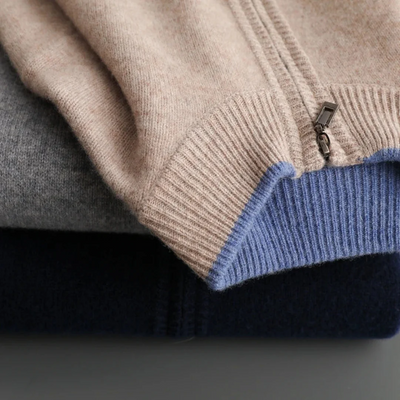 Merino - Cardigan i uld med lynlås til mænd