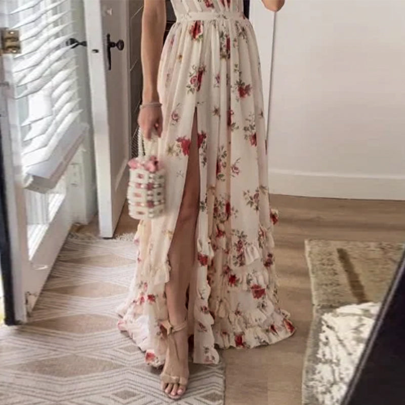 Sommer Maxi Kjole med Slids | Let Chiffon | Blomsteret & Feminint