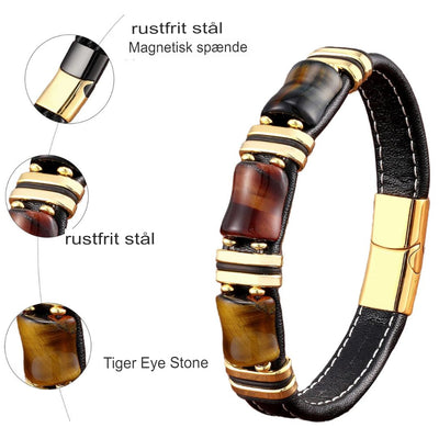 Tigerøje natursten læderarmbånd -  Arye