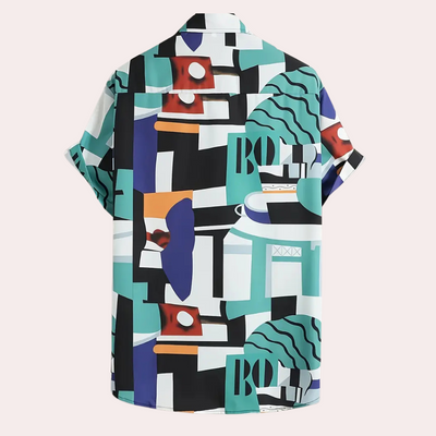 Herre Skjorte - Korte Ærmer - Regular Fit - Geometrisk Mønster - Åndbart Casual Look