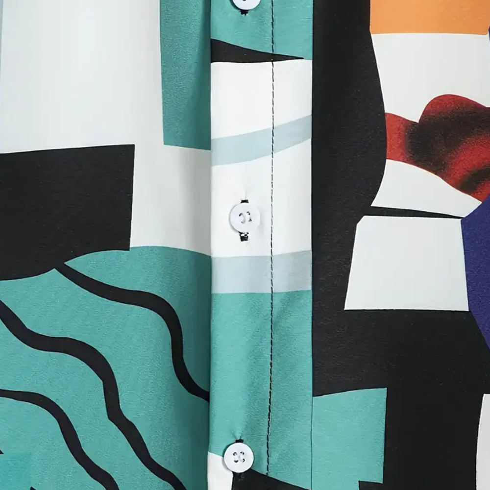 Herre Skjorte - Korte Ærmer - Regular Fit - Geometrisk Mønster - Åndbart Casual Look