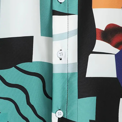 Herre Skjorte - Korte Ærmer - Regular Fit - Geometrisk Mønster - Åndbart Casual Look