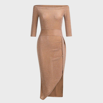 Elegant Glitterkjole med Slids | Polyester | Festlig & Glamourøs