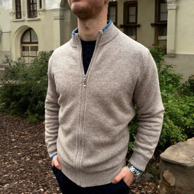 Merino - Cardigan i uld med lynlås til mænd