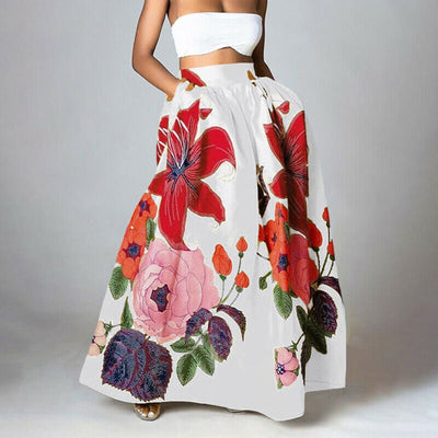 Dame Maxi Nederdel - Blomstret Print - Løs Pasform - Let og Luftig