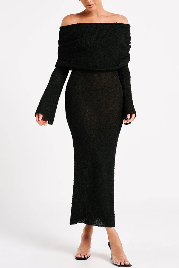 Off-Shoulder Strikket Sæt | Blød & Stilfuld | Perfekt til Festlige Anledninger