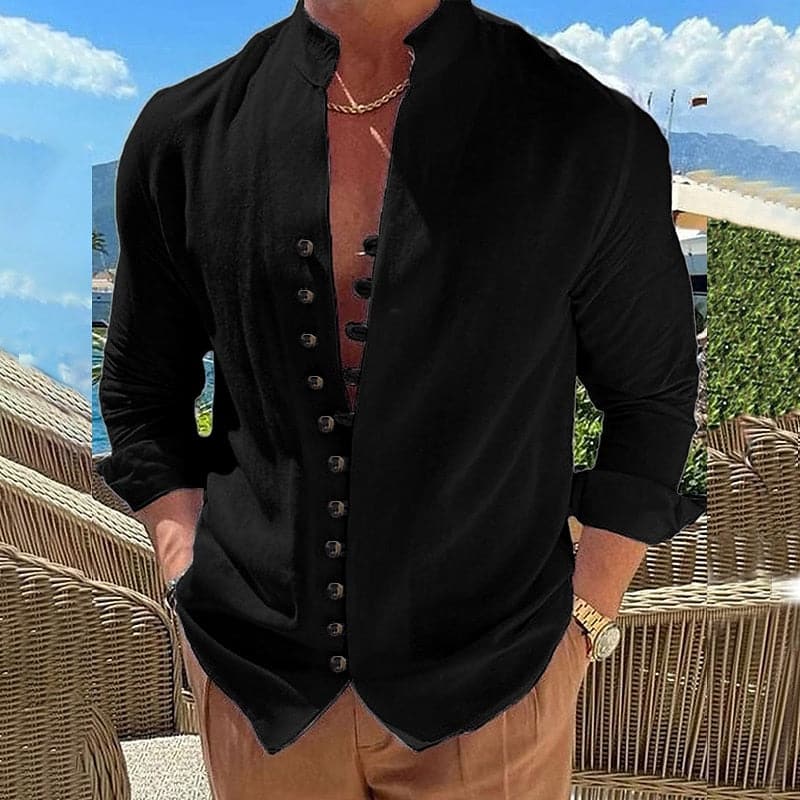Herreskjorte - Let og Åndbar - Kinakrave - Dobbelt Knaplukning - Casual Fit