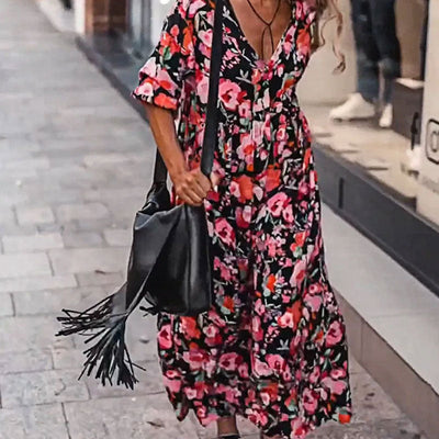 AntonioDeLuca Floral Flowy Kjole med V-hals